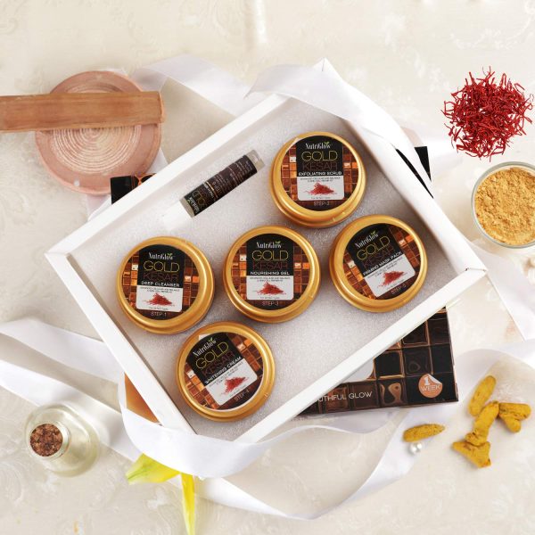 NutriGlow Gold Kesar Facial Kit | 6-Pieces Skin Care, 260gm with Jade Roller - Image 2