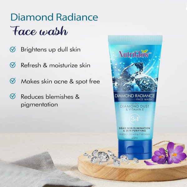 NutriGlow Diamond Radiance Face Wash With Diamond Dust & Vitamin E For Glowing Skin Skin Purifying Hydrated Skin (65ml) - Image 3