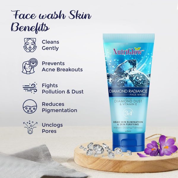 NutriGlow Diamond Radiance Face Wash With Diamond Dust & Vitamin E For Glowing Skin Skin Purifying Hydrated Skin (65ml) - Image 5