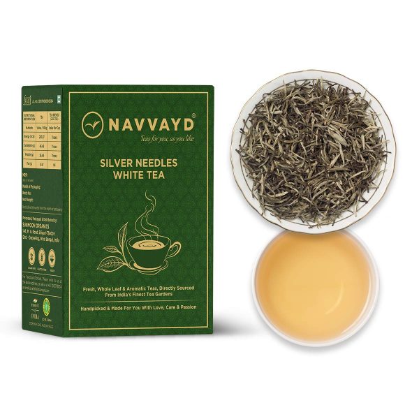 Navvayd Organic Silver Needles White Tea (100 Gm, 50 Cups), Full of Antioxidants With Lowest Caffeine, Loose Leaf