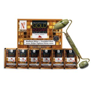 NutriGlow NATURAL'S Advanced Pro Formula Gold Kesar Facial Kit for Glowing Skin Cleanup Kit for Radiant Shine 60gm with Jade Roller