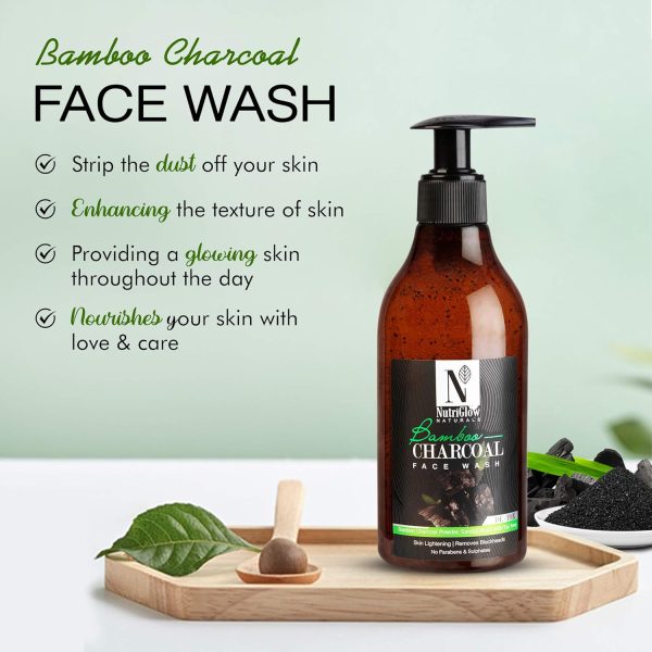NutriGlow Bamboo Charcoal Skin Lightening Sustainable Face Wash 300 ml - Image 4