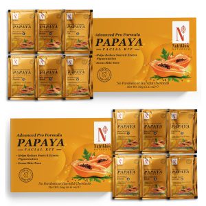 NutriGlow NATURAL'S Advanced Pro Formula Papaya Facial Kit for Even Skin Tone, Excess Pigmentation & Helps Reduce Scars, 10gmx6 Each, Pack of 2