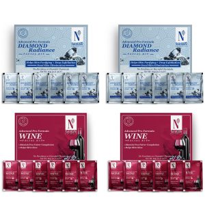 NutriGlow NATURAL'S Advanced Pro Formula Diamond Radiance Facial Kit & Wine Facial Kit For Acne & Spot Free Reduces Pigmentation & Removes Blackheads, 2.11 OZ Each Combo (Pack of 4)