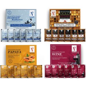 NutriGlow NATURAL'S Advance Pro Formula Diamond Radiance, Gold Kesar, Papaya, Wine Facial Kit For Polished Radiant Skin Dark Spot Reduction & Wrinkle Free Skin, 60gm Each, Pack of 4