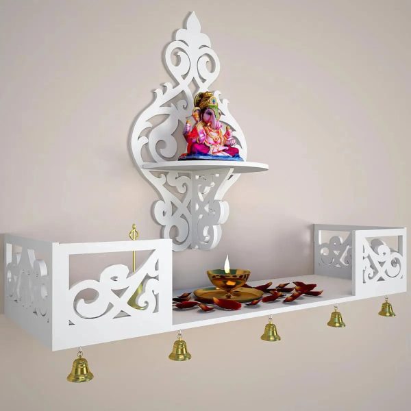 beautiful-wall-mounted-wooden-temple-pooja-mandir-design-with-shelf-white-color-1 - Image 2