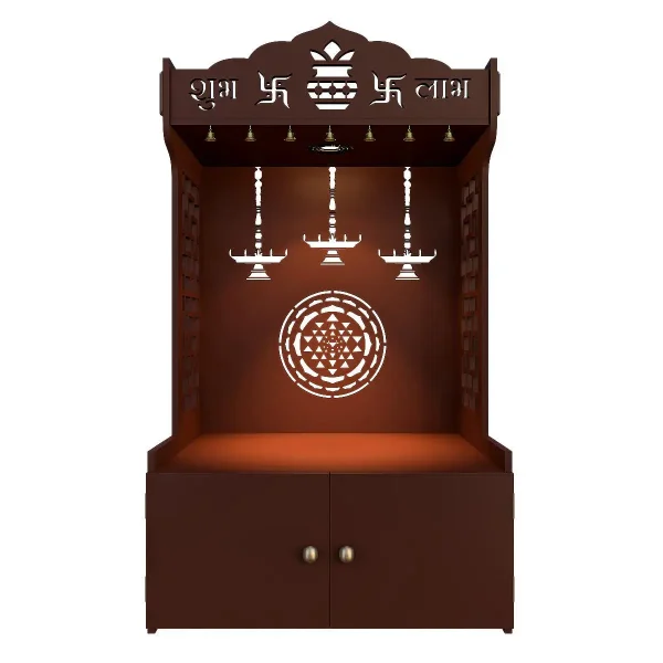 timeless-wooden-Pooja-Mandir-for-home-with-spacious-shelf-inbuilt-focus-light-brown - Image 4