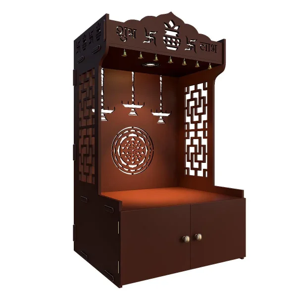 timeless-wooden-Pooja-Mandir-for-home-with-spacious-shelf-inbuilt-focus-light-brown - Image 5