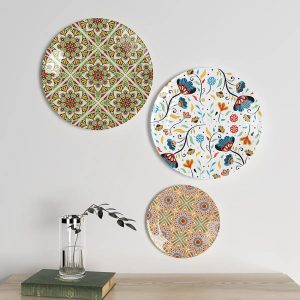 Set of 3 Decorative Wall Plates With Floral Design Ceramic Wall Plate