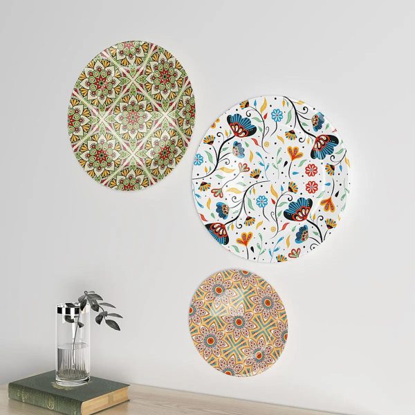 Set of 3 Decorative Wall Plates With Floral Design Ceramic Wall Plate - Image 3
