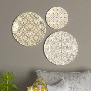 Set of 3 Ceramic Wall Plates With Lattice Pattern Design Art Wall Hanging
