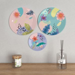 Set of 3 Decorative Wall Plates With Abstract Floral Art Pattern’ Ceramic Wall Hanging Plates