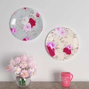 Set of 2 Decorative Wall Plates With Beautiful Rose Flower Pattern Ceramic Plate Wall Hanging