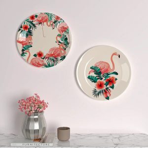 Set of 2 Decorative Wall Plates With Flamingo Floral Pattern, Wall Hanging