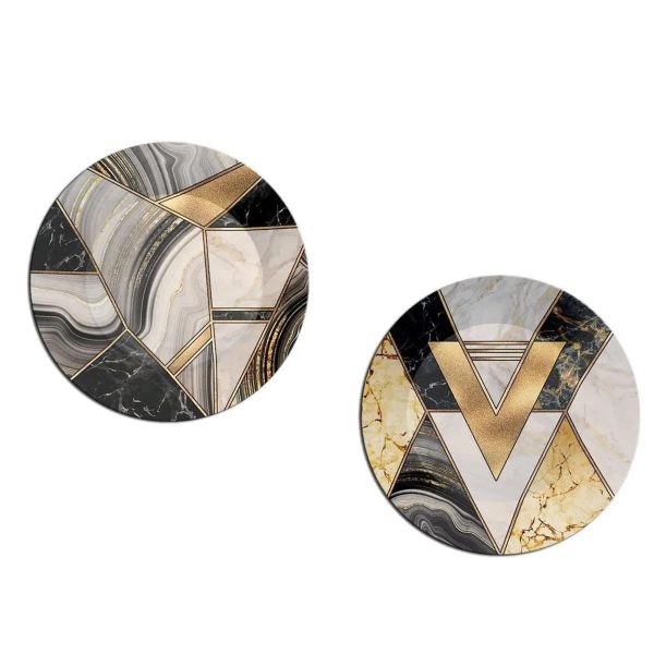 Set of 2 Luxury Finish Ceramic Wall Plates With Marble Texture Geometric Art, Wall Hanging - Image 4