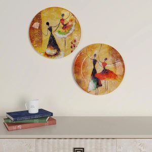 Set of 2 Luxury Finish Ceramic Wall Plates With Ballerina Dancing Girl Design, Wall Hanging Plate
