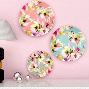 Set of 3 Decorative Floral Design Ceramic Wall Plates, Wall Hanging Plate Set