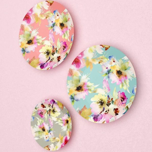 Set of 3 Decorative Floral Design Ceramic Wall Plates, Wall Hanging Plate Set - Image 2