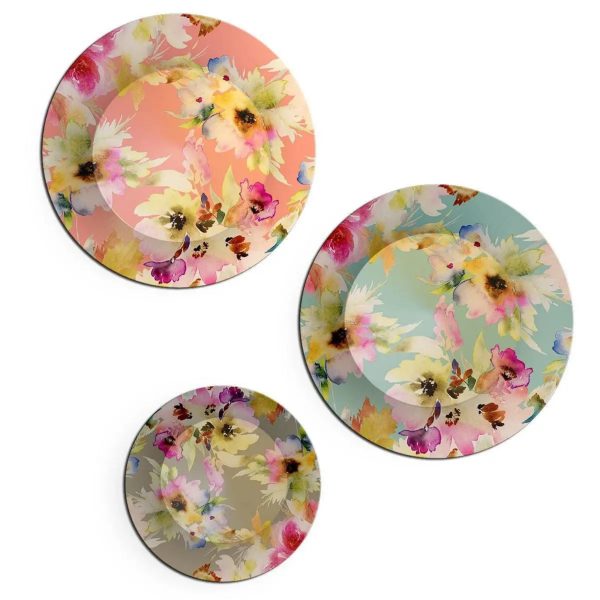 Set of 3 Decorative Floral Design Ceramic Wall Plates, Wall Hanging Plate Set - Image 4