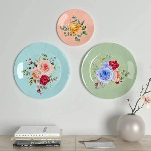 Ceramic Wall Plates With Beautiful Multi Color Rose Flowers Design Art, Wall Hanging Plate - Set of 3