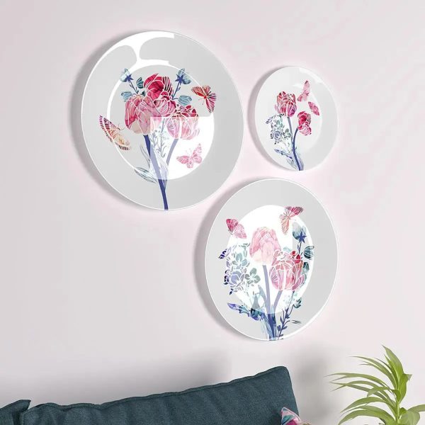 Ceramic Wall Plates with Beautiful Abstract Flower Art Wall Hanging Plate - Set of 3 - Image 2