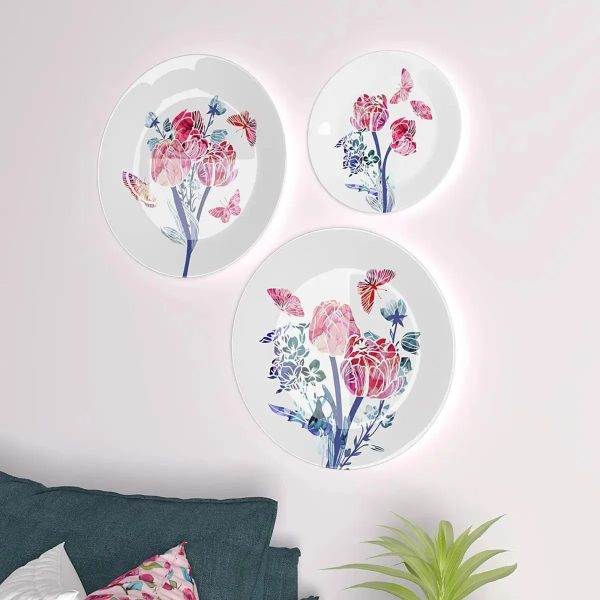 Ceramic Wall Plates with Beautiful Abstract Flower Art Wall Hanging Plate - Set of 3 - Image 3