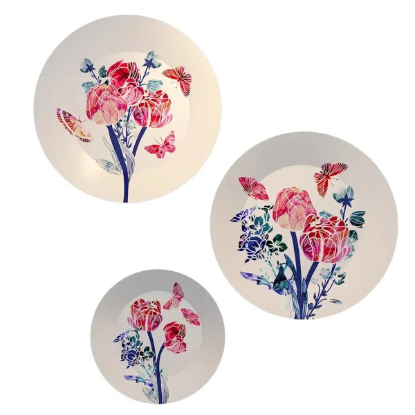 Ceramic Wall Plates with Beautiful Abstract Flower Art Wall Hanging Plate - Set of 3 - Image 4