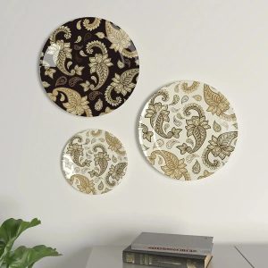 Ceramic Wall Plates with Beautiful Paisley Art Wall Hanging Plate - Set of 3