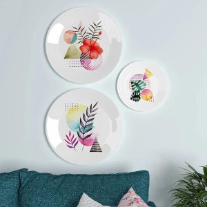 Set of 3 Ceramic Wall Plates With Beautiful Watercolor Modern Art Wall Hanging Plate