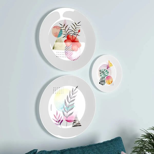 Set of 3 Ceramic Wall Plates With Beautiful Watercolor Modern Art Wall Hanging Plate - Image 2