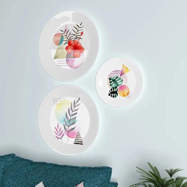 Set of 3 Ceramic Wall Plates With Beautiful Watercolor Modern Art Wall Hanging Plate - Image 3
