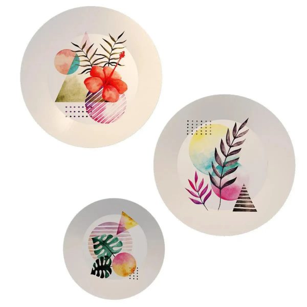 Set of 3 Ceramic Wall Plates With Beautiful Watercolor Modern Art Wall Hanging Plate - Image 4
