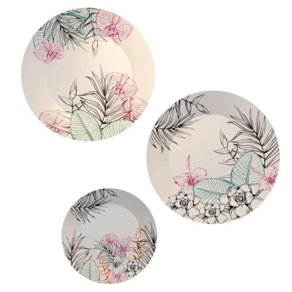 Ceramic Wall Plates With Beautiful Outline Flower Art Wall Hanging Plate - Set of 3 - Image 4