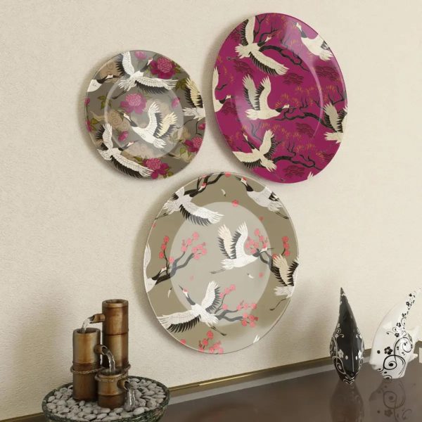 Ceramic Wall Plates With Beautiful Flamingos Art Wall Hanging Plate - Set of 3 - Image 2