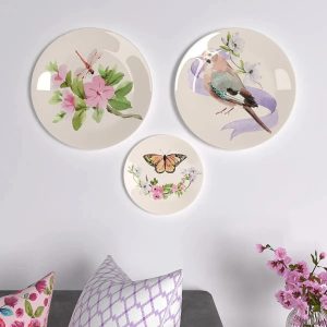 Set of 3 Ceramic Wall Plates with Beautiful Water Color Art Wall Hanging Plate