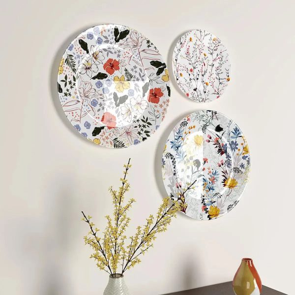 Ceramic Wall Plates with Beautiful Flowers Art Pattern Wall Hanging Plate Set of 3 - Image 2