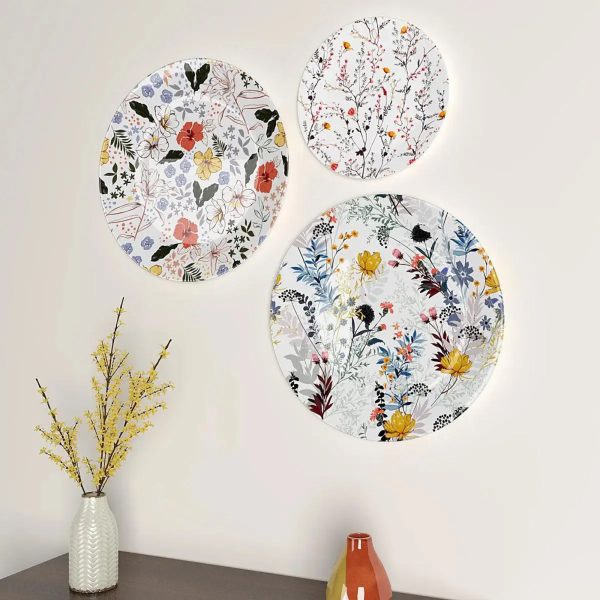 Ceramic Wall Plates with Beautiful Flowers Art Pattern Wall Hanging Plate Set of 3 - Image 3