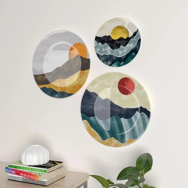 Ceramic Wall Plates with Beautiful Modern Art Mountain Scenery Wall Hanging Plate - Set of 3 - Image 3