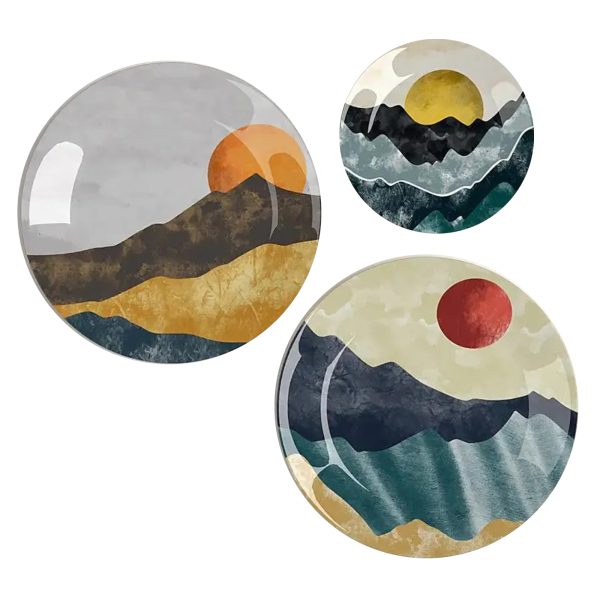 Ceramic Wall Plates with Beautiful Modern Art Mountain Scenery Wall Hanging Plate - Set of 3 - Image 4