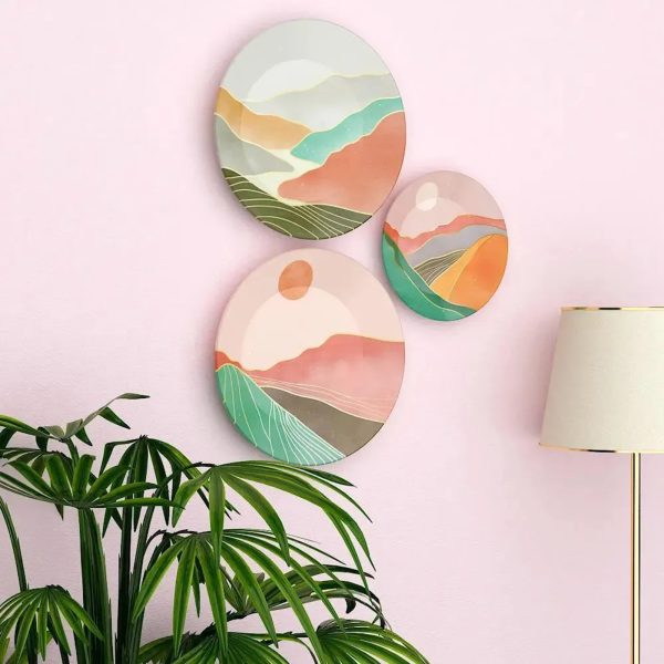 Ceramic Wall Plates with Beautiful Modern Art Scenery Wall Hanging Plate - Set of 3 - Image 2