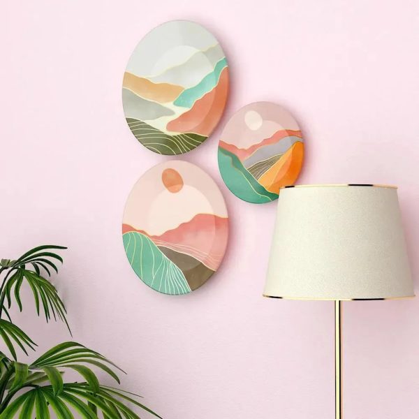Ceramic Wall Plates with Beautiful Modern Art Scenery Wall Hanging Plate - Set of 3 - Image 3
