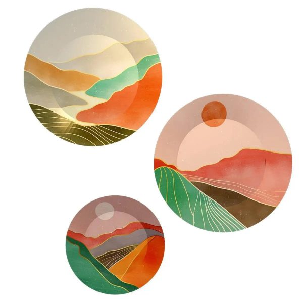 Ceramic Wall Plates with Beautiful Modern Art Scenery Wall Hanging Plate - Set of 3 - Image 4