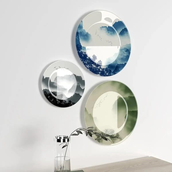 Ceramic Wall Plates with Beautiful Mountain Scenery Wall Hanging Plate - Set of 3 - Image 2