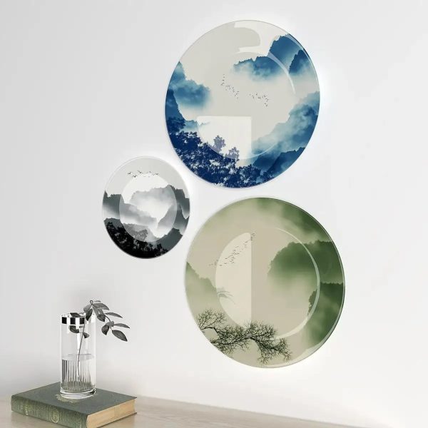 Ceramic Wall Plates with Beautiful Mountain Scenery Wall Hanging Plate - Set of 3 - Image 3