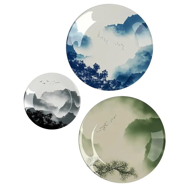 Ceramic Wall Plates with Beautiful Mountain Scenery Wall Hanging Plate - Set of 3 - Image 4