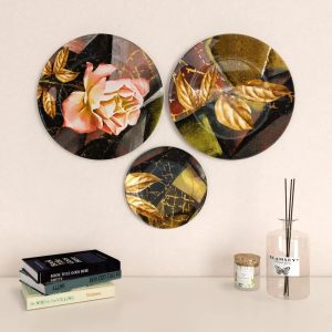 Ceramic Wall Plates with Beautiful Rose Flower Modern Art Wall Hanging Plate - Set of 3