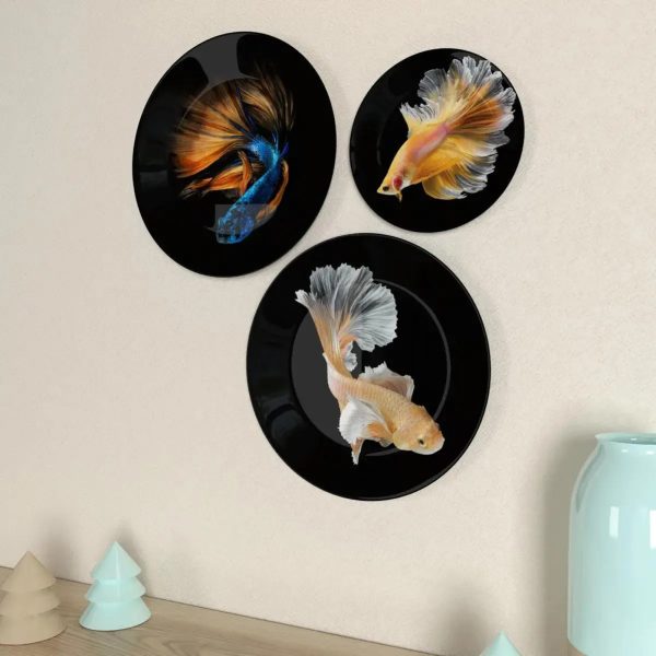 Ceramic Wall Plates with Beautiful Fish Art Wall Hanging Plate - Set of 3 - Image 3
