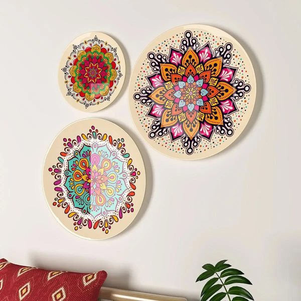 Ceramic Wall Plates with Beautiful Mandala Art Wall Hanging Plate - Set of 3 - Image 2