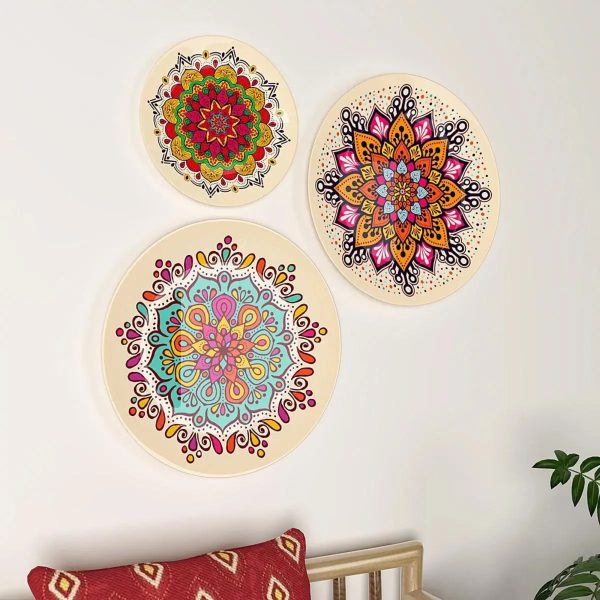 Ceramic Wall Plates with Beautiful Mandala Art Wall Hanging Plate - Set of 3 - Image 3