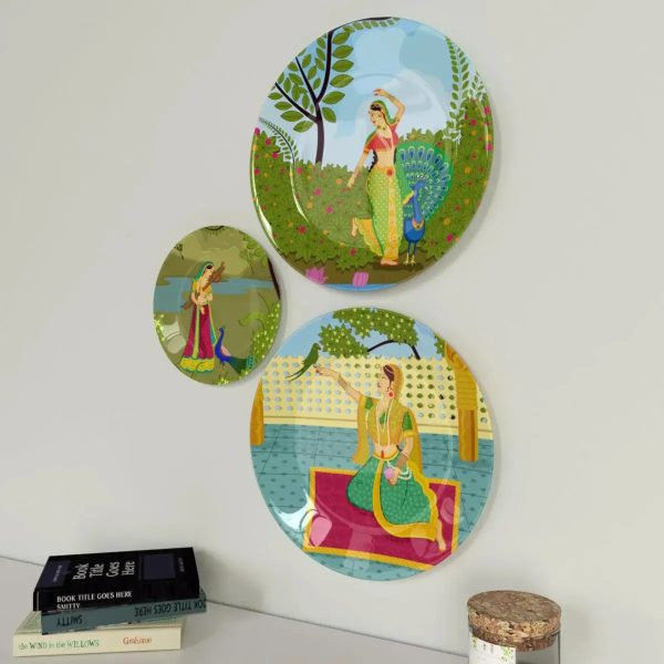Ceramic Wall Plates with Beautiful Madhubani Art Wall Hanging Plate - Set of 3 - Image 2